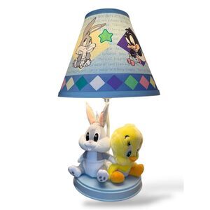 Vintage Baby Looney Tunes Nursery Lamp Plush Bugs Bunny Tweety Bird 90s